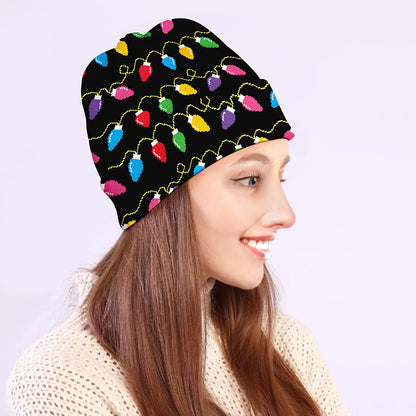 Pixel Christmas Lights Print Beanie