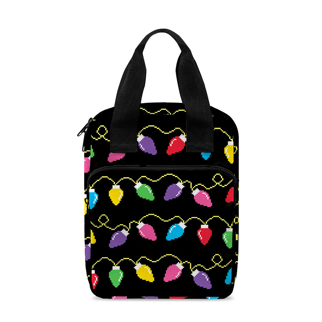 Pixel Christmas Lights Print Bible Tote Bag