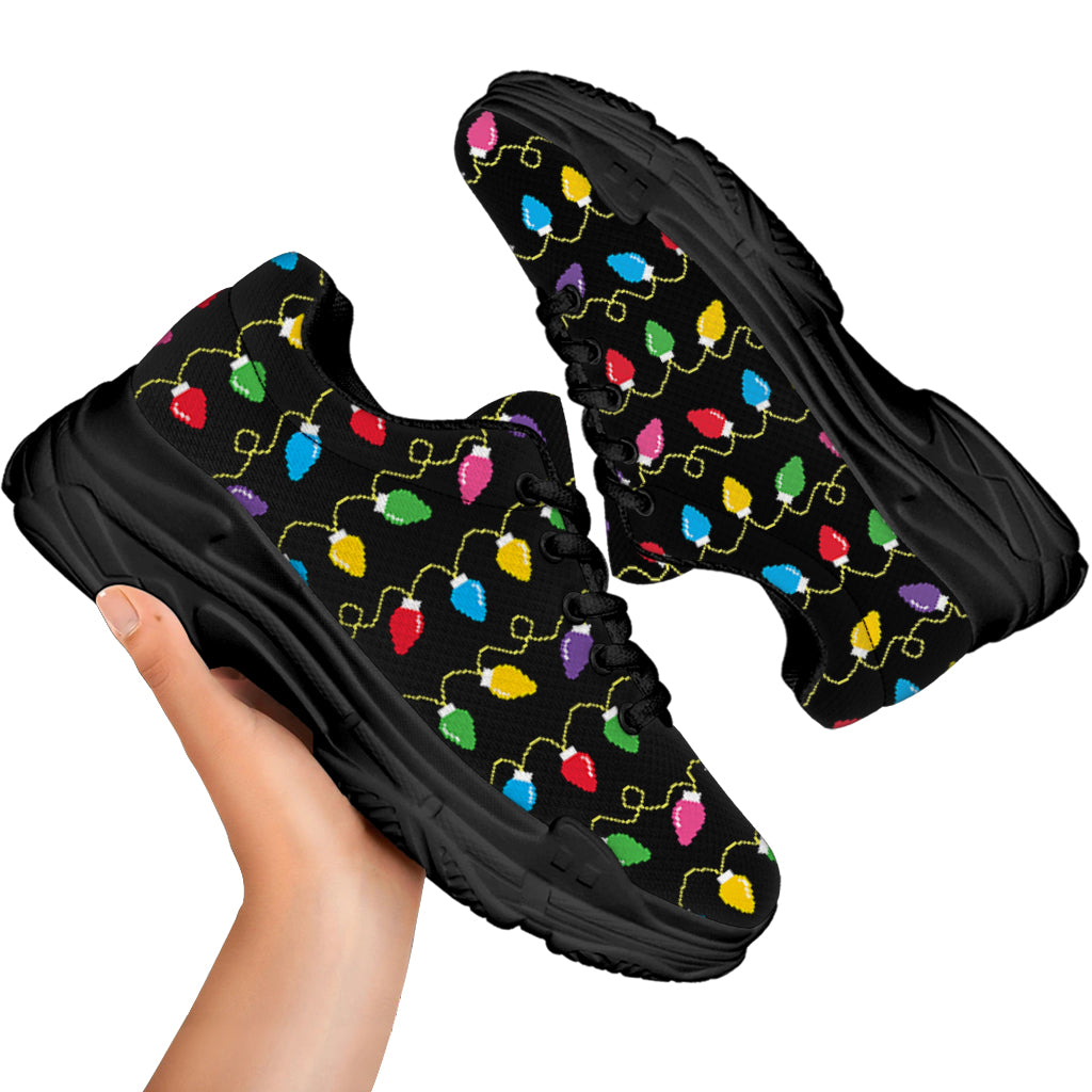 Pixel Christmas Lights Print Black Chunky Shoes