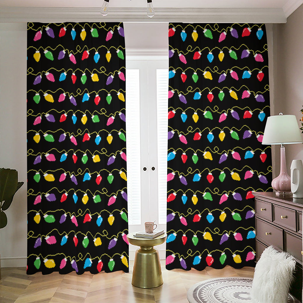 Pixel Christmas Lights Print Blackout Pencil Pleat Curtains