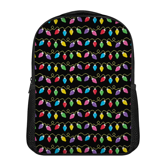 Pixel Christmas Lights Print Casual Backpack