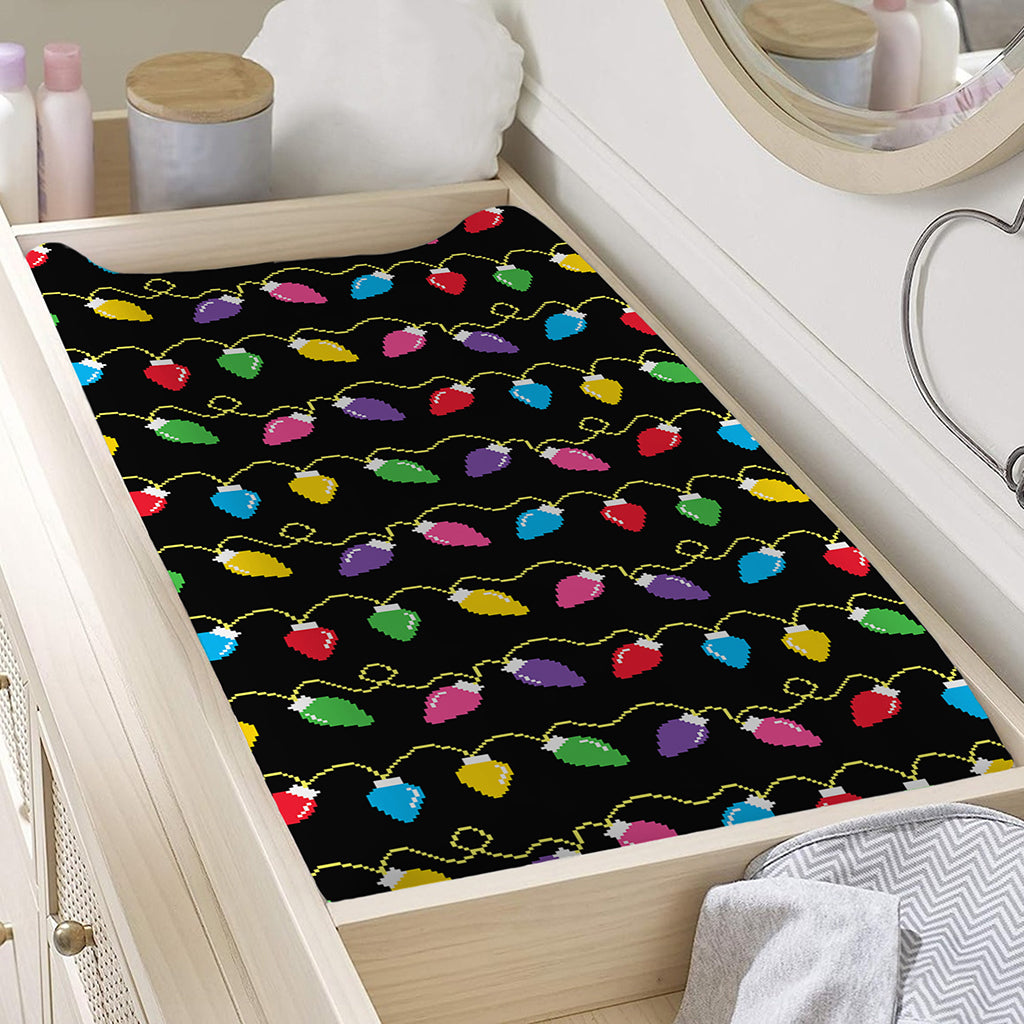 Pixel Christmas Lights Print Changing Pad Cover