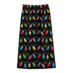 Pixel Christmas Lights Print Cotton Front Slit Maxi Skirt