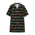 Pixel Christmas Lights Print Cotton Hawaiian Shirt
