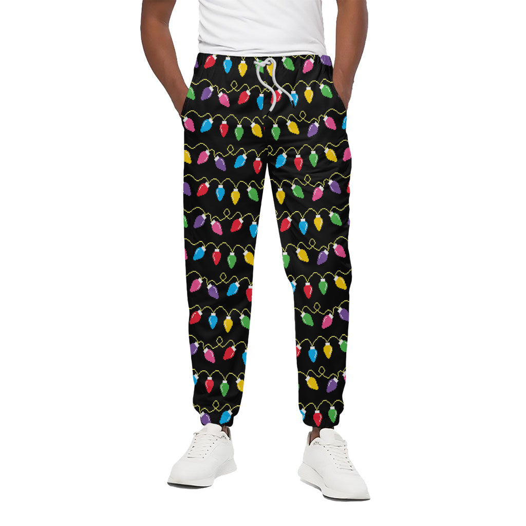 Pixel Christmas Lights Print Cotton Pants