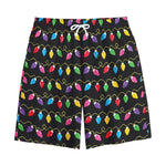 Pixel Christmas Lights Print Cotton Shorts