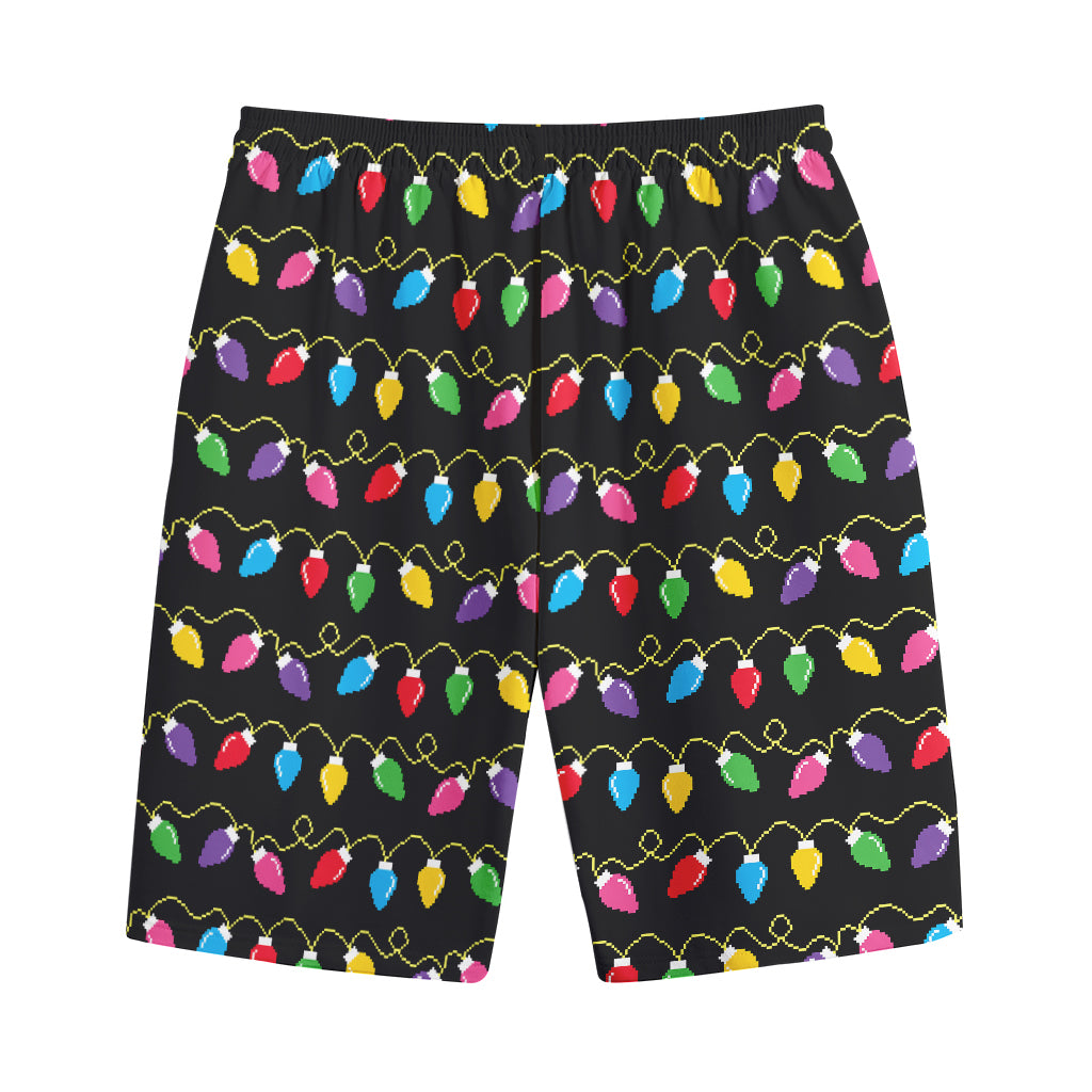 Pixel Christmas Lights Print Cotton Shorts