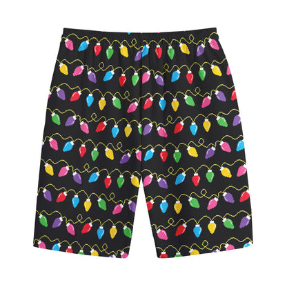 Pixel Christmas Lights Print Cotton Shorts