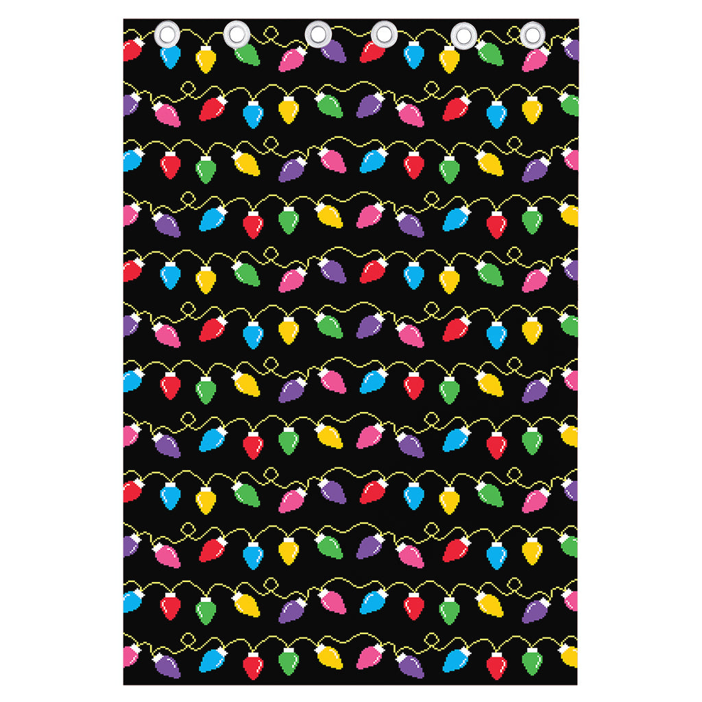 Pixel Christmas Lights Print Curtain
