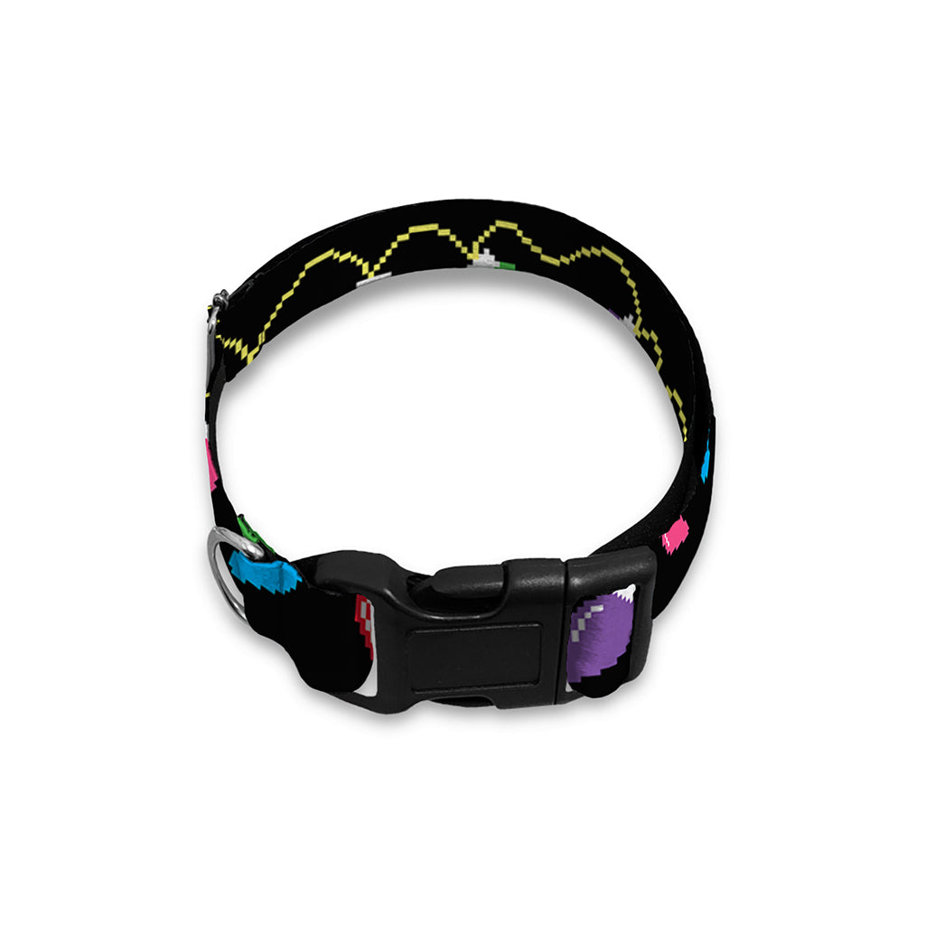 Pixel Christmas Lights Print Dog Collar