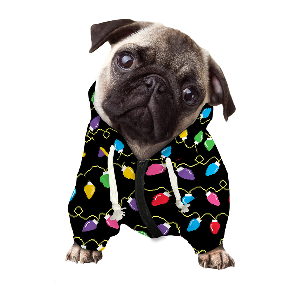 Pixel Christmas Lights Print Dog Zip Up Hoodie