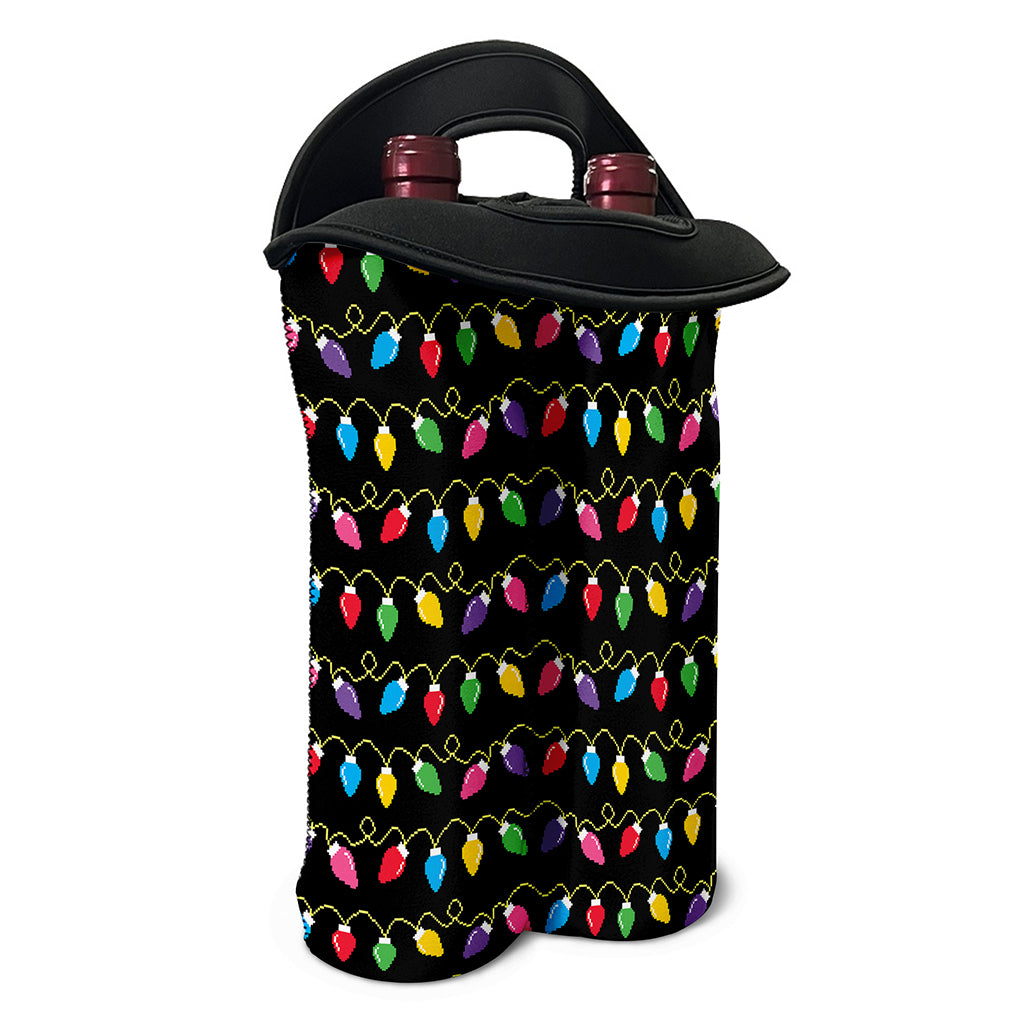 Pixel Christmas Lights Print Double Neoprene Wine Tote