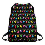 Pixel Christmas Lights Print Drawstring Backpack