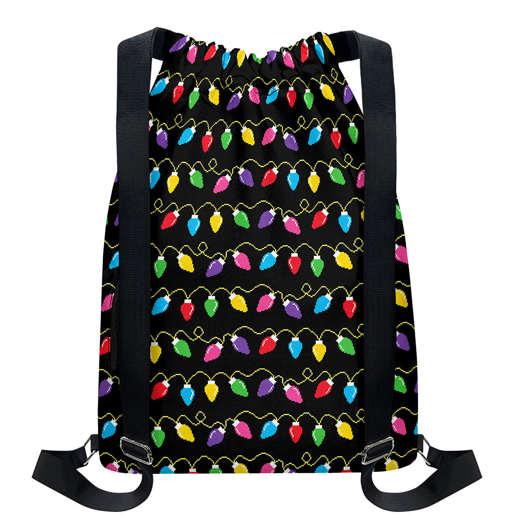 Pixel Christmas Lights Print Drawstring Backpack