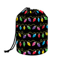 Pixel Christmas Lights Print Drawstring Makeup Bag