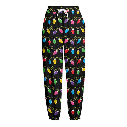 Pixel Christmas Lights Print Fleece Lined Knit Pants