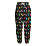 Pixel Christmas Lights Print Fleece Lined Knit Pants