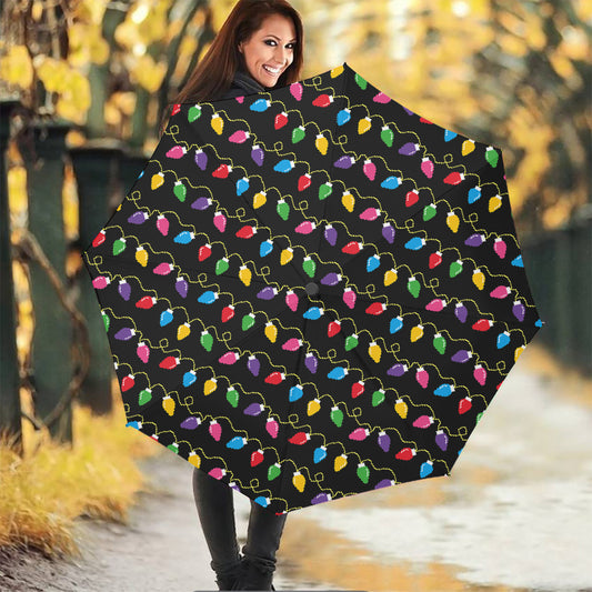 Pixel Christmas Lights Print Foldable Umbrella