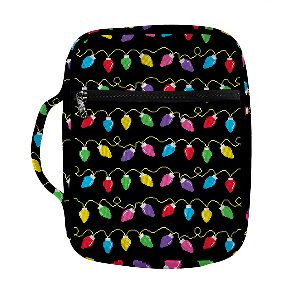Pixel Christmas Lights Print Front Pocket Bible Bag