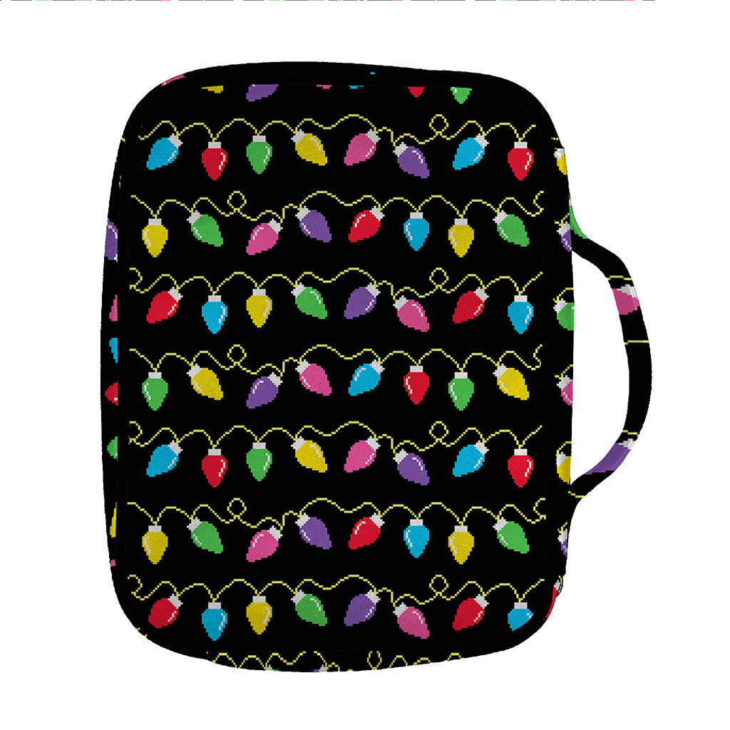 Pixel Christmas Lights Print Front Pocket Bible Bag
