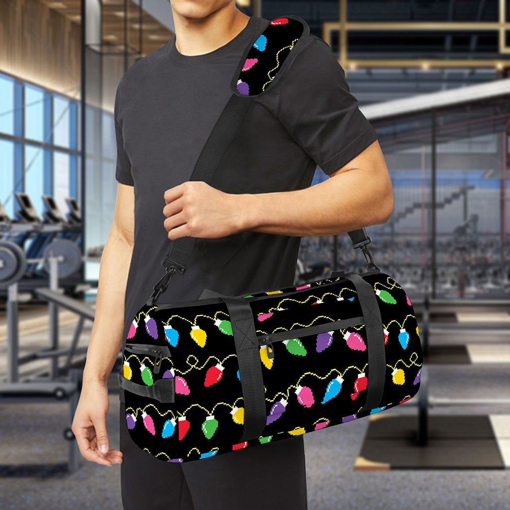 Pixel Christmas Lights Print Gym Bag
