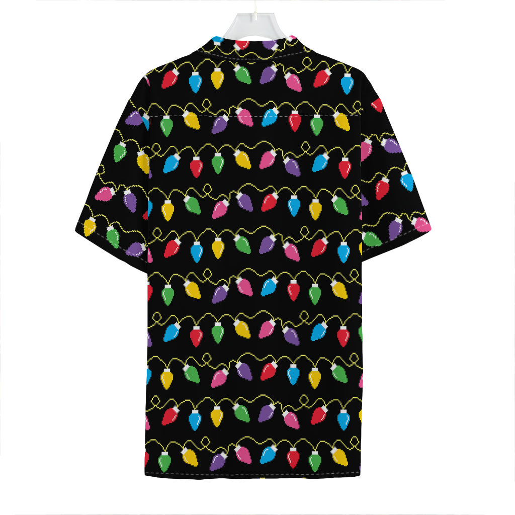 Pixel Christmas Lights Print Hawaiian Shirt