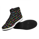 Pixel Christmas Lights Print High Top Leather Sneakers