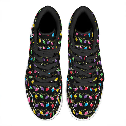Pixel Christmas Lights Print High Top Leather Sneakers