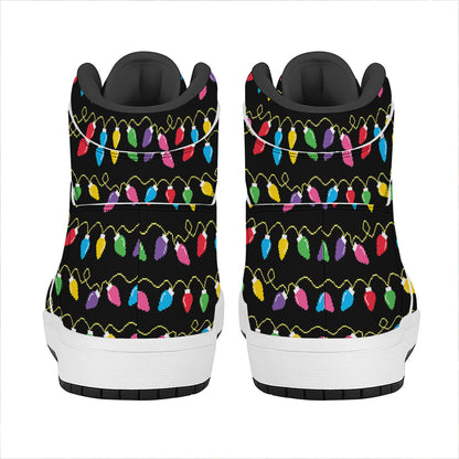 Pixel Christmas Lights Print High Top Leather Sneakers