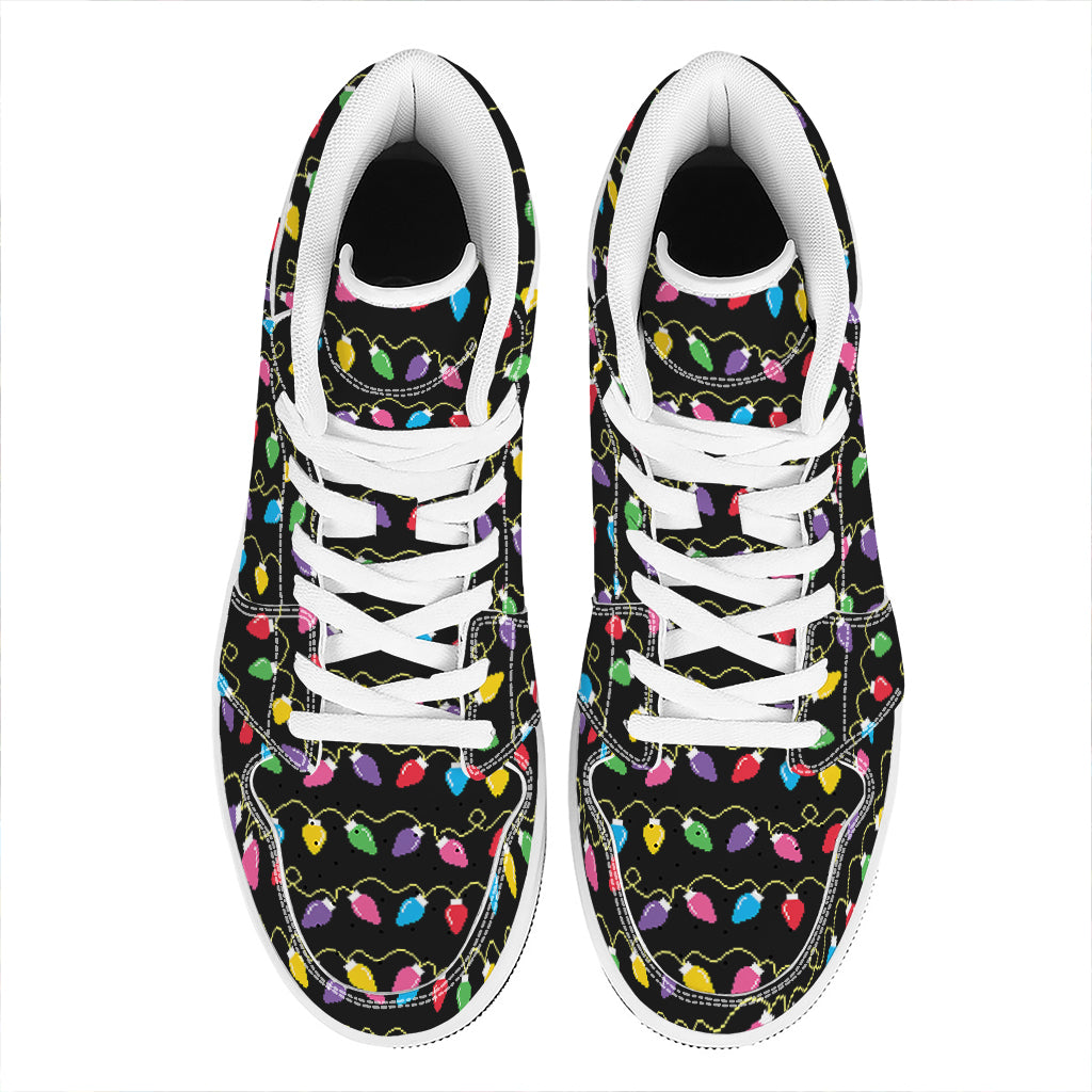 Pixel Christmas Lights Print High Top Leather Sneakers