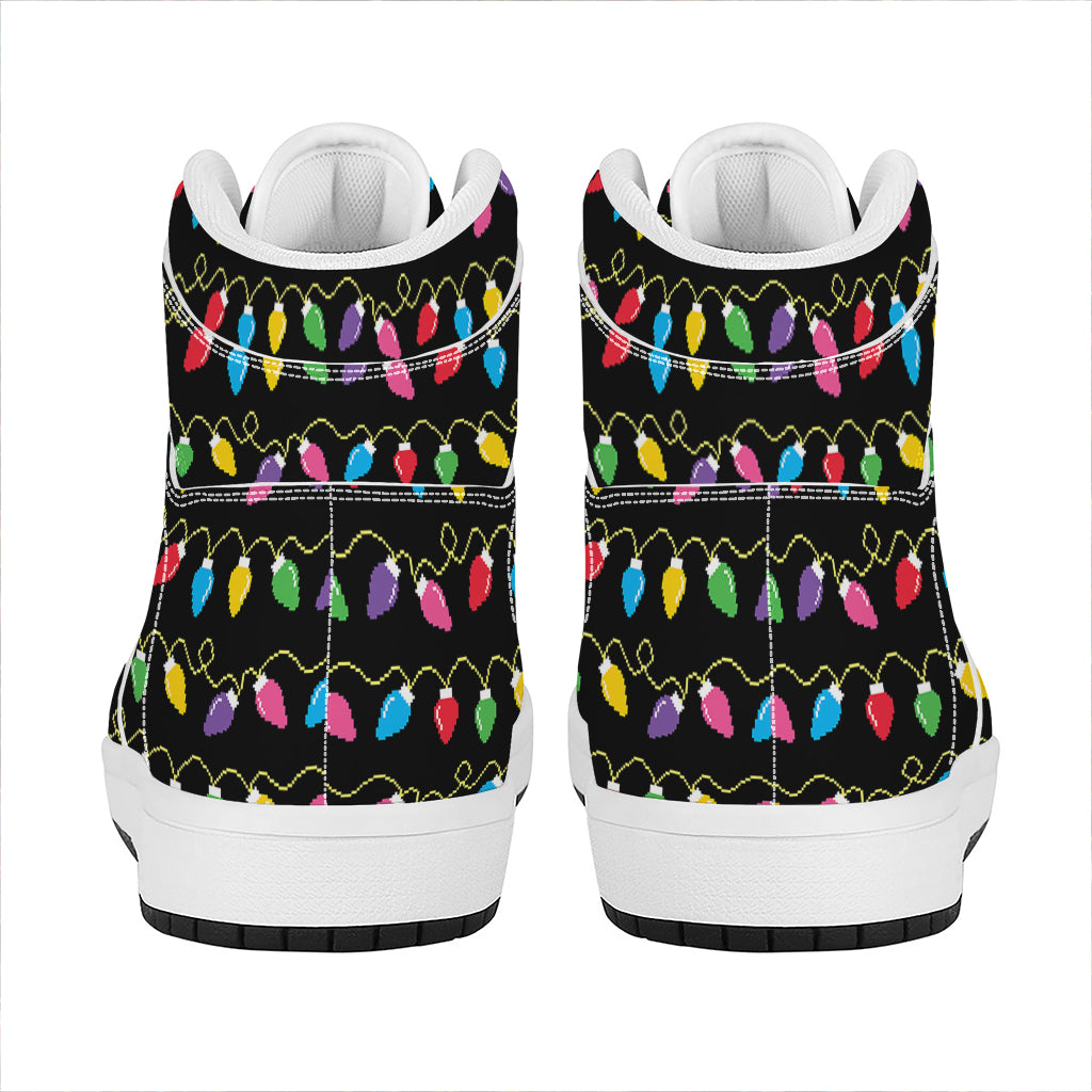 Pixel Christmas Lights Print High Top Leather Sneakers