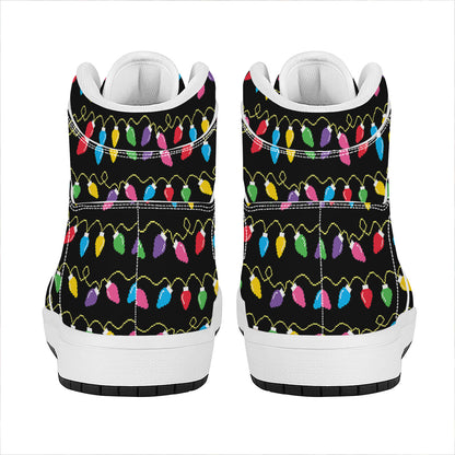 Pixel Christmas Lights Print High Top Leather Sneakers