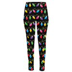 Pixel Christmas Lights Print High-Waisted Pocket Leggings