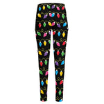 Pixel Christmas Lights Print High-Waisted Pocket Leggings