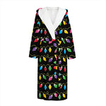 Pixel Christmas Lights Print Hooded Bathrobe