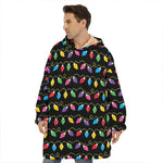 Pixel Christmas Lights Print Hoodie Blanket