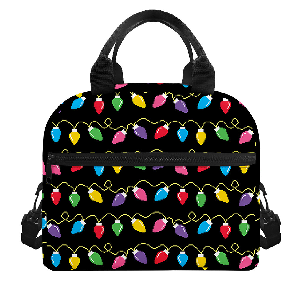 Pixel Christmas Lights Print Insulated Lunch Bag