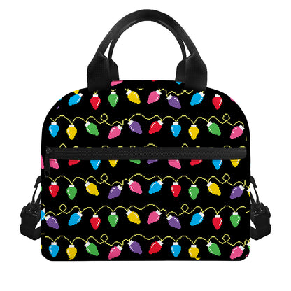 Pixel Christmas Lights Print Insulated Lunch Bag