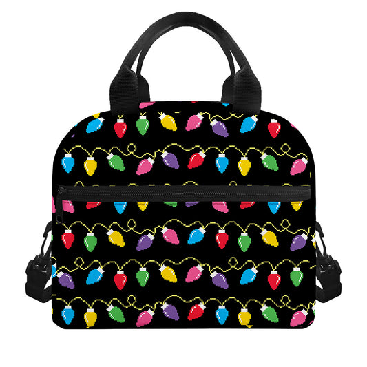 Pixel Christmas Lights Print Insulated Lunch Bag
