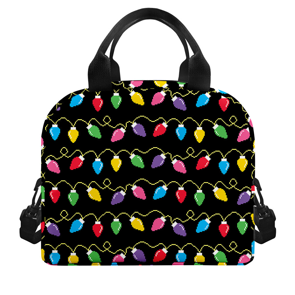 Pixel Christmas Lights Print Insulated Lunch Bag