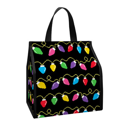 Pixel Christmas Lights Print Insulated Lunch Tote