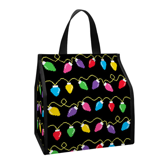 Pixel Christmas Lights Print Insulated Lunch Tote