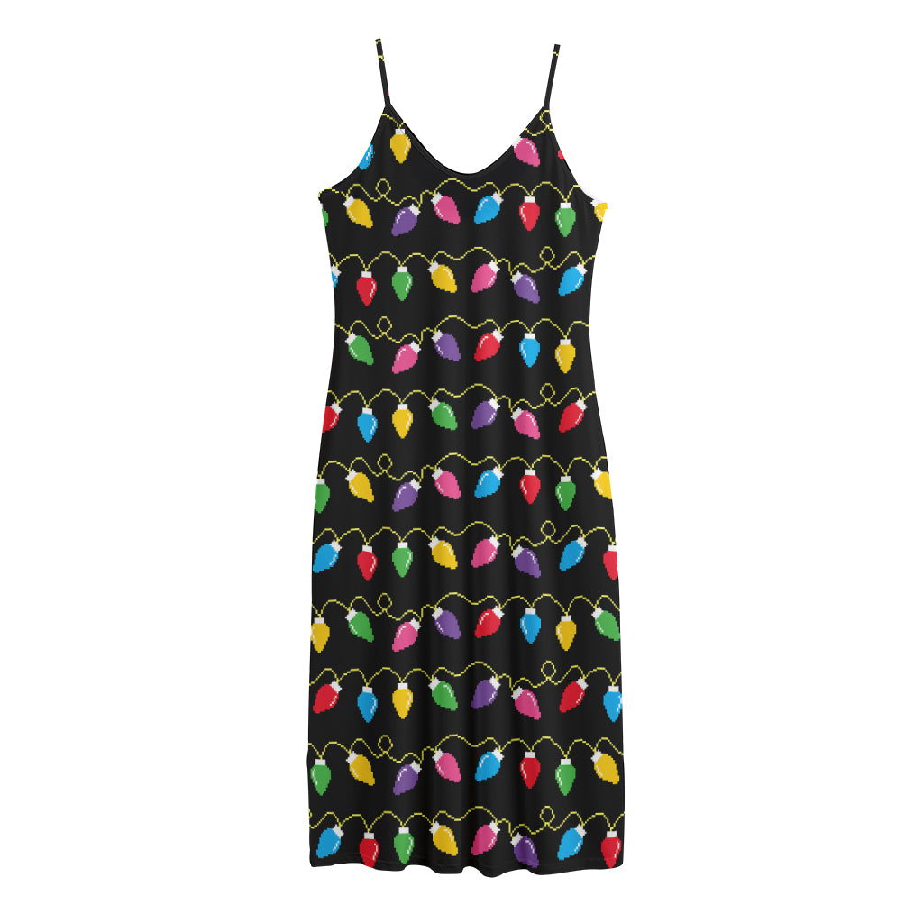 Pixel Christmas Lights Print Jersey Midi Cami Dress