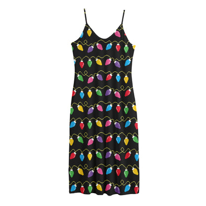 Pixel Christmas Lights Print Jersey Midi Cami Dress