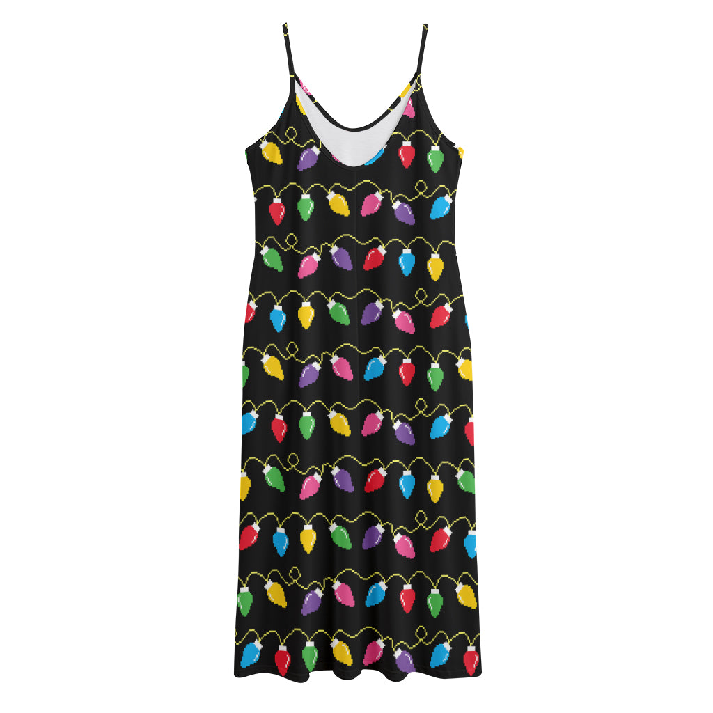 Pixel Christmas Lights Print Jersey Midi Cami Dress