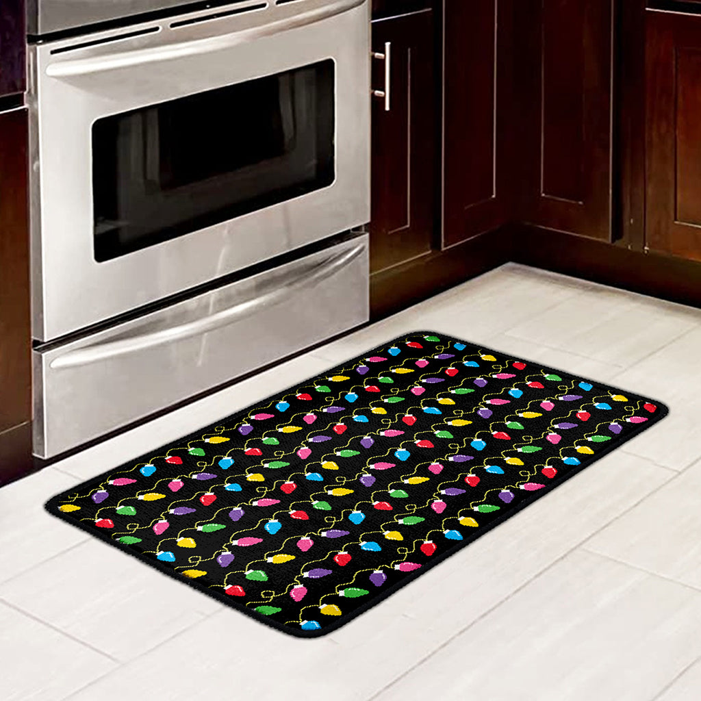 Pixel Christmas Lights Print Kitchen Mat