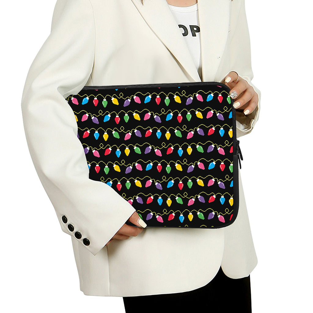 Pixel Christmas Lights Print Laptop Sleeve