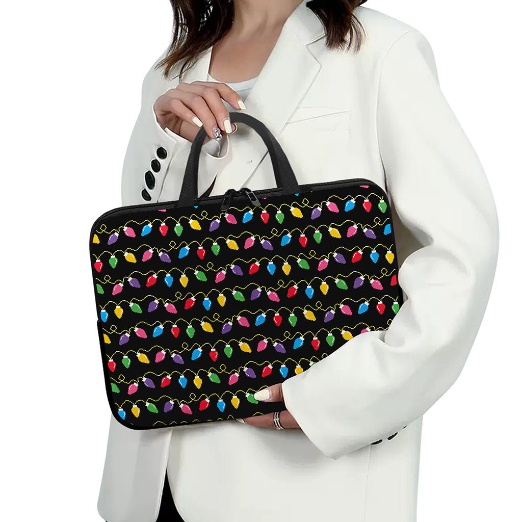 Pixel Christmas Lights Print Laptop Sleeve With Handle