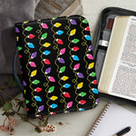 Pixel Christmas Lights Print Leather Bible Cover