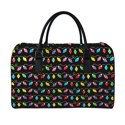 Pixel Christmas Lights Print Leather Duffle Bag